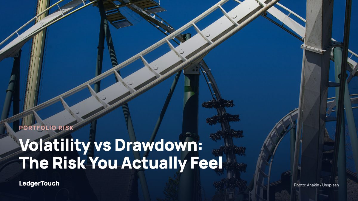 White roller coaster tracks against a clear blue sky.